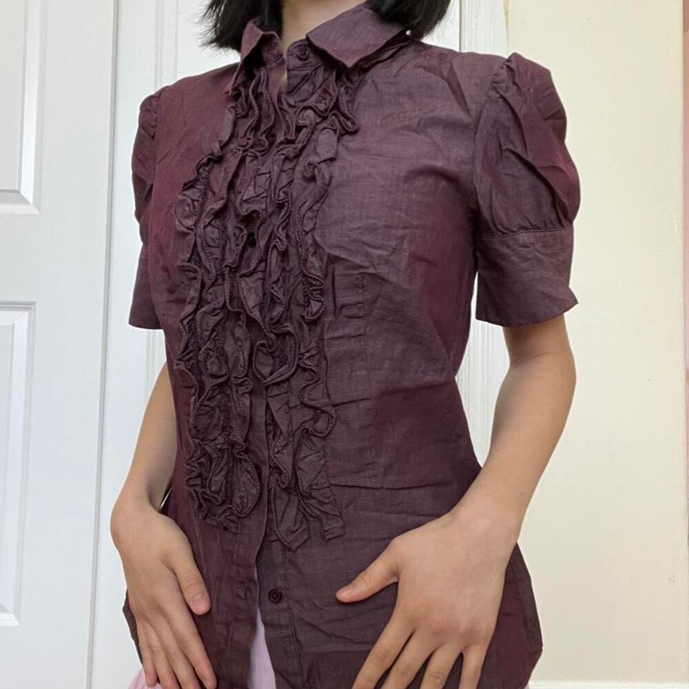Y2K Moda International Purple Ruffle Button Up Blouse Size S
